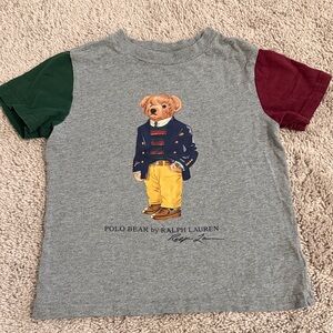 Polo by Ralph Lauren Kids Gray Bear Tee with Colorful Sleeves